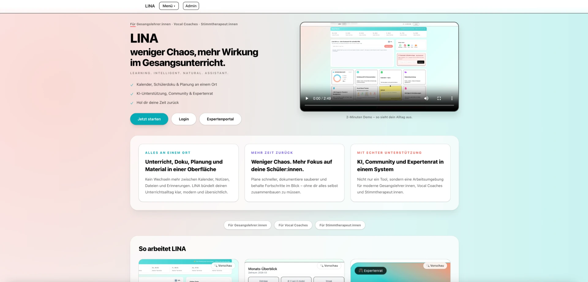 Screenshot der Webseite LINA